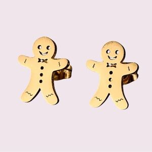 Gingerbread Man Gold Stud Earrings – 316 Stainless Steel​